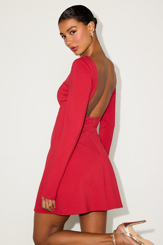 Aldith White Ponte Knit Long Sleeve Mini Dress
