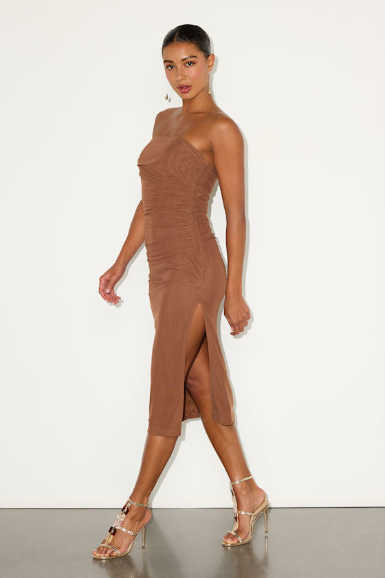 Jayleen Red Mesh One-Shoulder Midi Dress