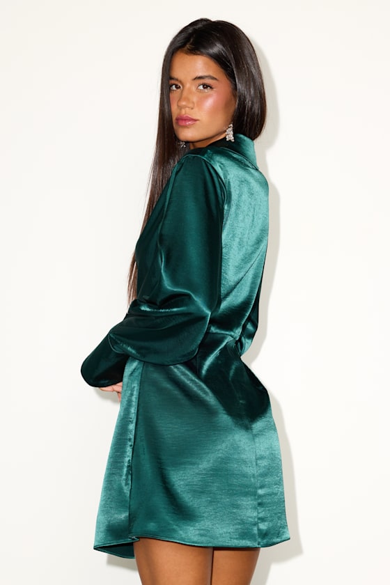 Rumaria White Satin Faux-Wrap Mini Dress