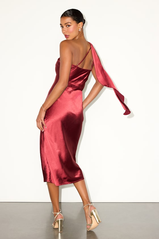 Naima Turquoise Satin One-Shoulder Midi Dress