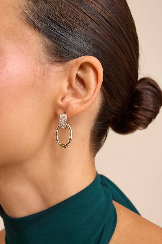 Stassy Gold Rhinestone Oval Drop Earrings
