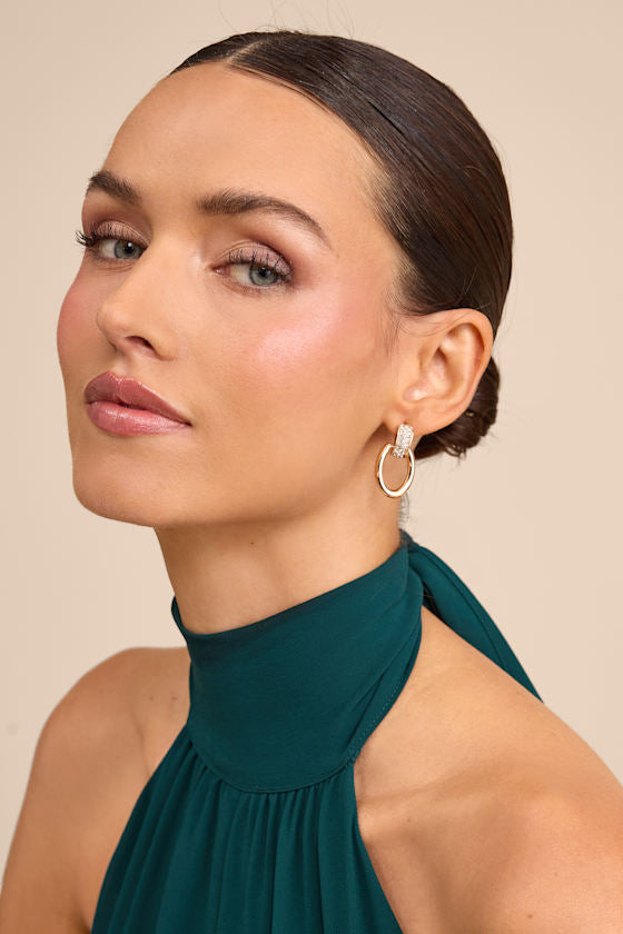 Stassy Gold Rhinestone Oval Drop Earrings