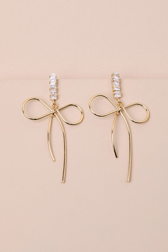 Fletcher Gold Rhinestone Bow Drop Earrings