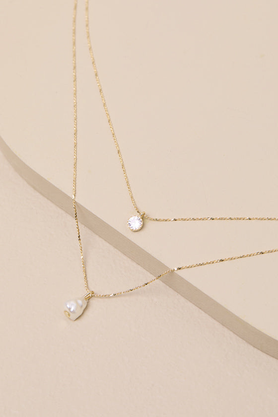 Leire Gold Rhinestone Pearl Layered Necklace