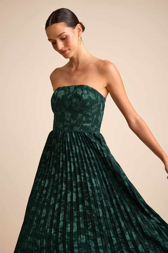 Perfectly Stunning Burgundy Jacquard Strapless Midi Dress