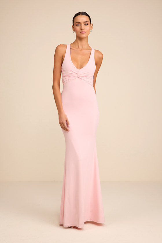 Cazy Royal Blue Jersey Knit Twist-Front Maxi Dress