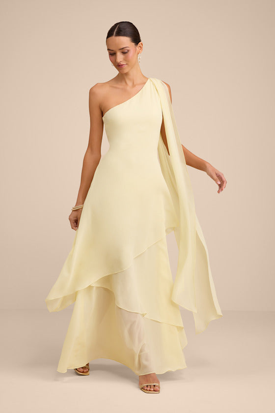Camellia Dark Blue One-Shoulder Bow Maxi Dress