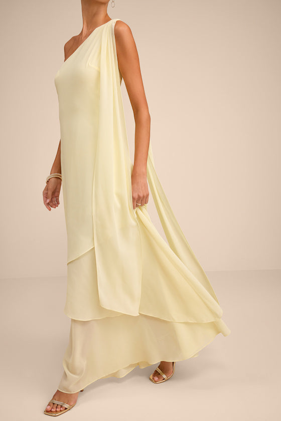 Camellia Dark Blue One-Shoulder Bow Maxi Dress