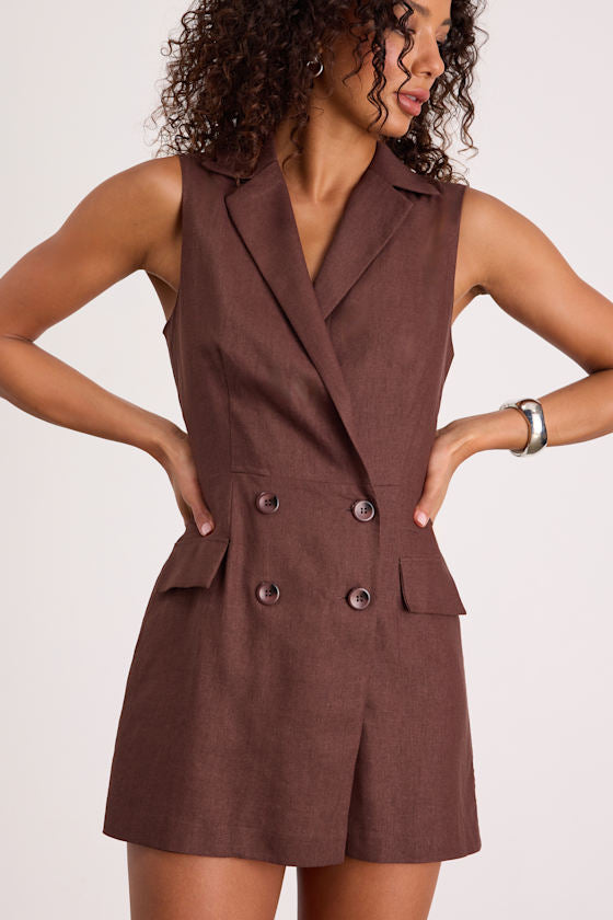 Paris Light Blue Tweed Collared Romper