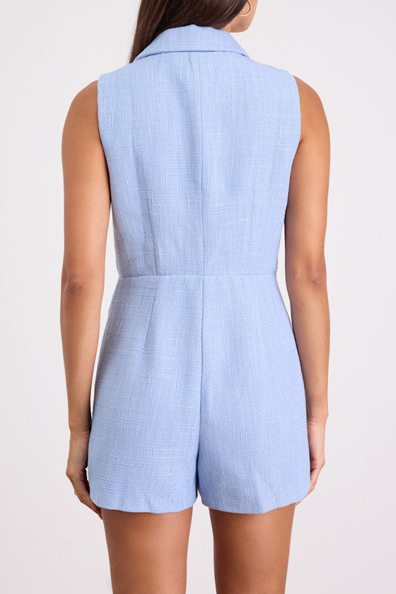 Paris White Tweed Collared Romper