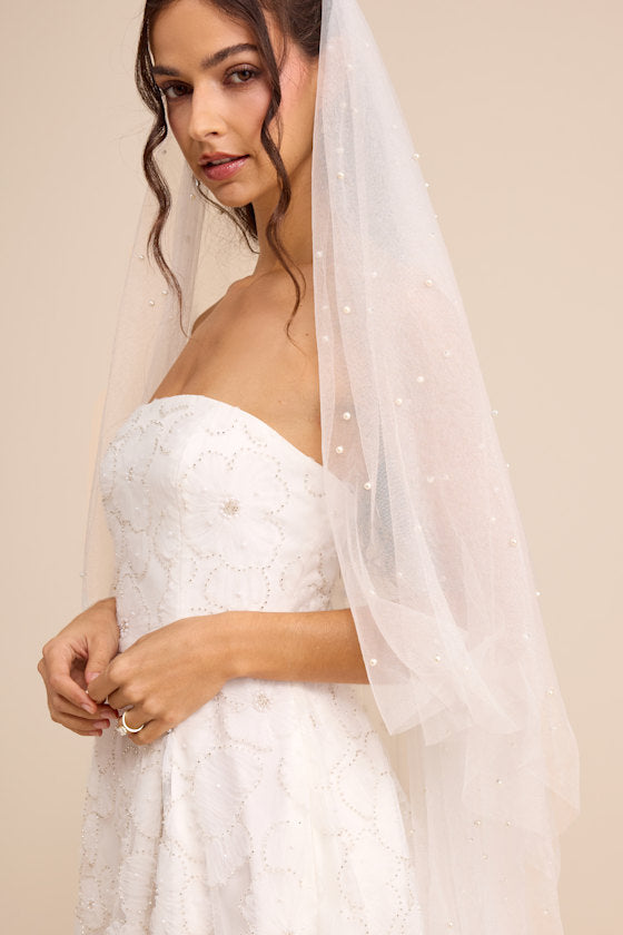Elysande White Embroidered Beaded Strapless Maxi Dress