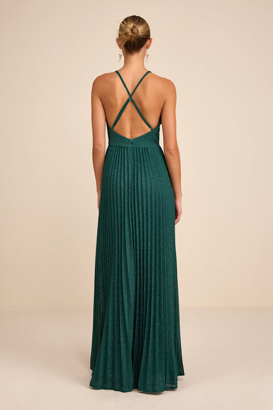 Especially Stunning Blue Sparkly Pleated Maxi Dress