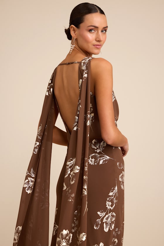 Sidonia Yellow and Gold Floral Cowl Sash Maxi Dress