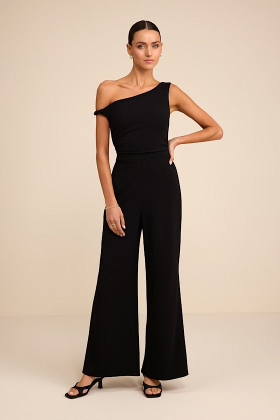 Lawny Black Twisted One-Shoulder Jumpsuit