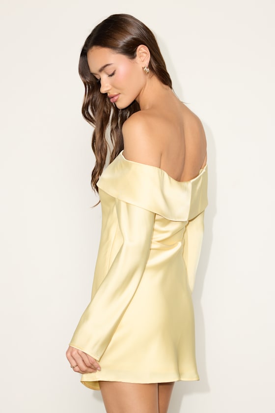 Luxurious Vision Teal Satin Off-the-Shoulder Mini Dress