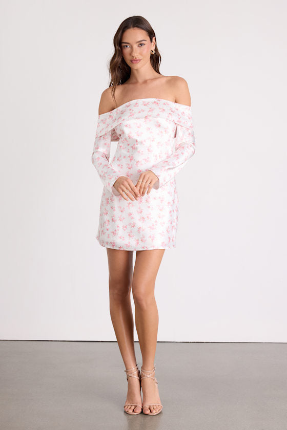 Luxurious Vision Brown Satin Off-the-Shoulder Mini Dress
