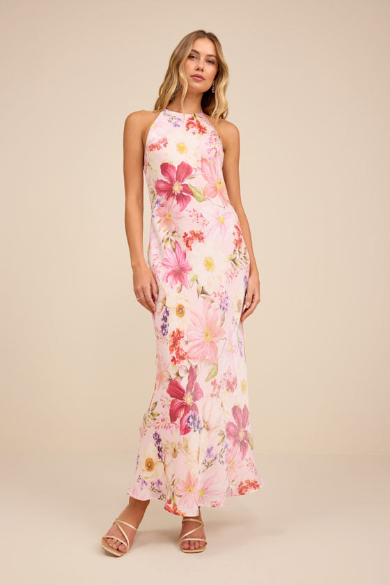 Sidney Ivory Multi Floral Halter Maxi Dress