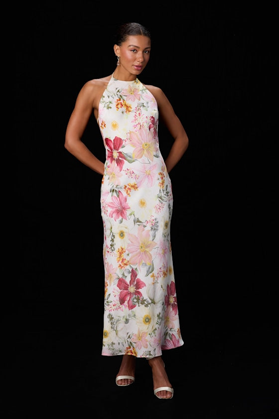Sidney Blush Multi Floral Halter Maxi Dress