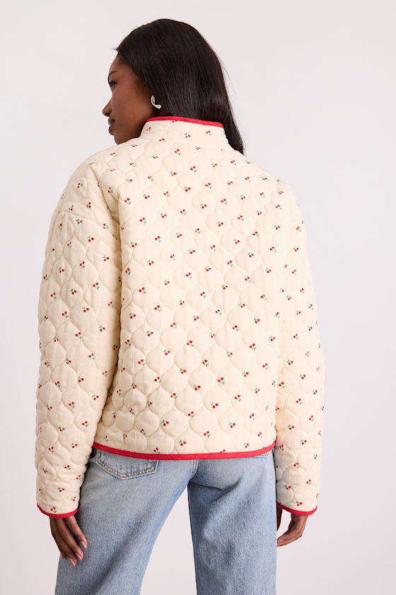 Bundled Perfection Burgundy Floral Quilted Puffer Jacket