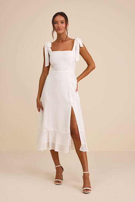Summer Invite Black Tie-Strap Tiered Midi Dress