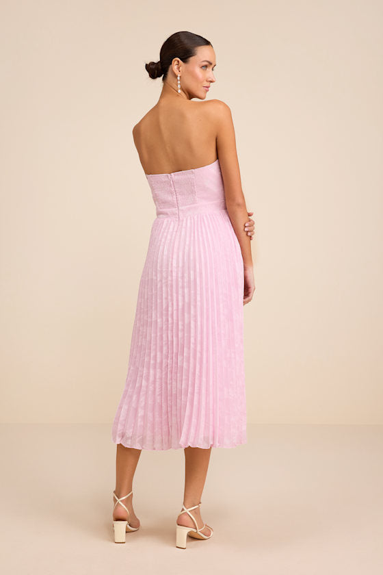 Perfectly Stunning Navy Jacquard Strapless Midi Dress