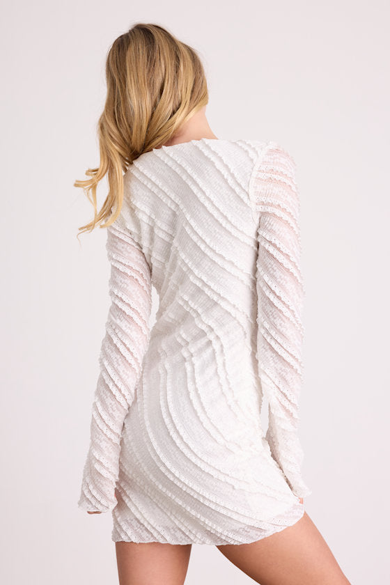 Amy Cream Textured Long Sleeve Asymmetrical Mini Dress