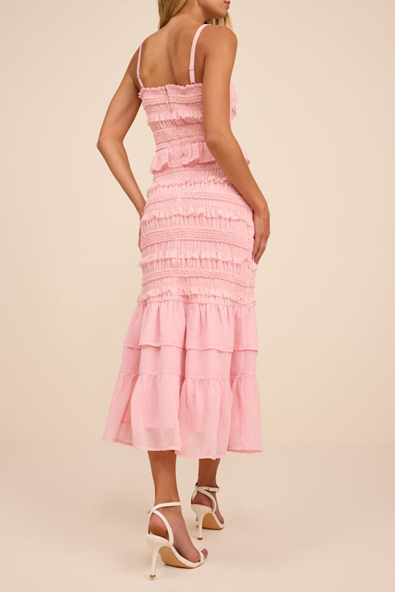 Harley Cream Smocked Ruffled Midi Dress