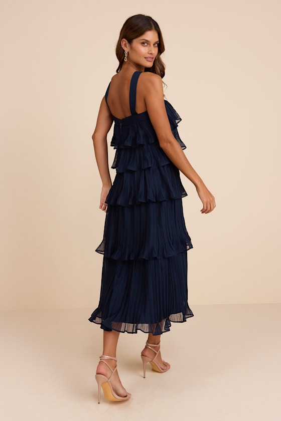 Lauretta Ivory Plisse Tiered Midi Dress