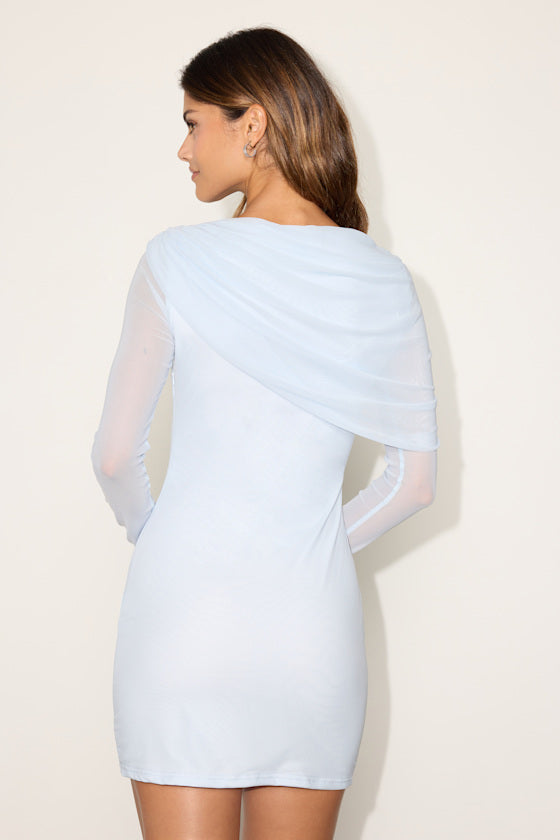 Emerie Light Blue Mesh Long Sleeve Mini Dress