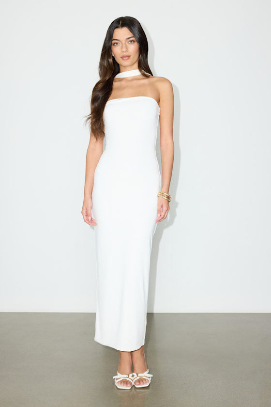 Chantal Black Floral Jersey Knit Scarf Column Maxi Dress