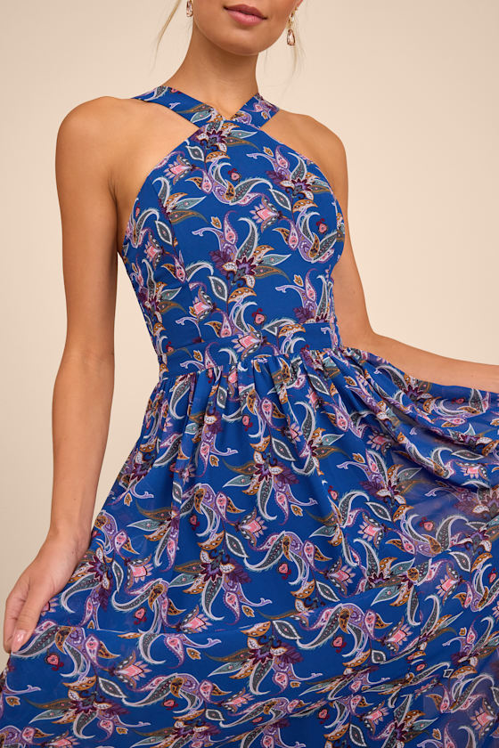Lilja Navy Blue Floral Print Maxi Dress