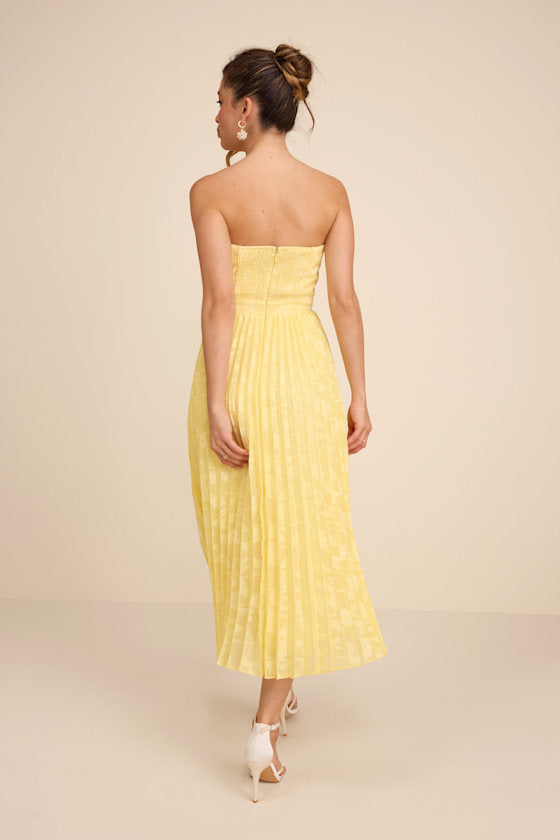 Perfectly Stunning Navy Jacquard Strapless Midi Dress