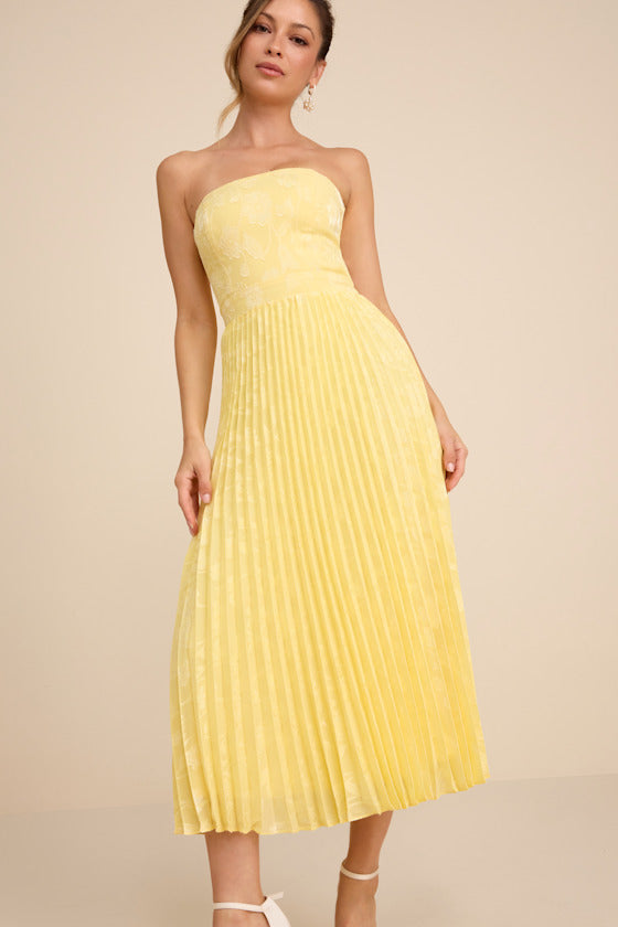 Perfectly Stunning Navy Jacquard Strapless Midi Dress
