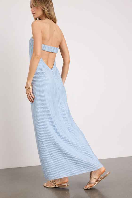 Radiant Season Light Blue Plisse Cutout Strapless Maxi Dress