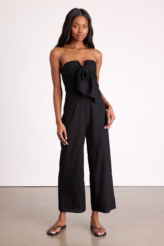 Sunshine Aura Mustard Yellow Tie-Front Strapless Jumpsuit