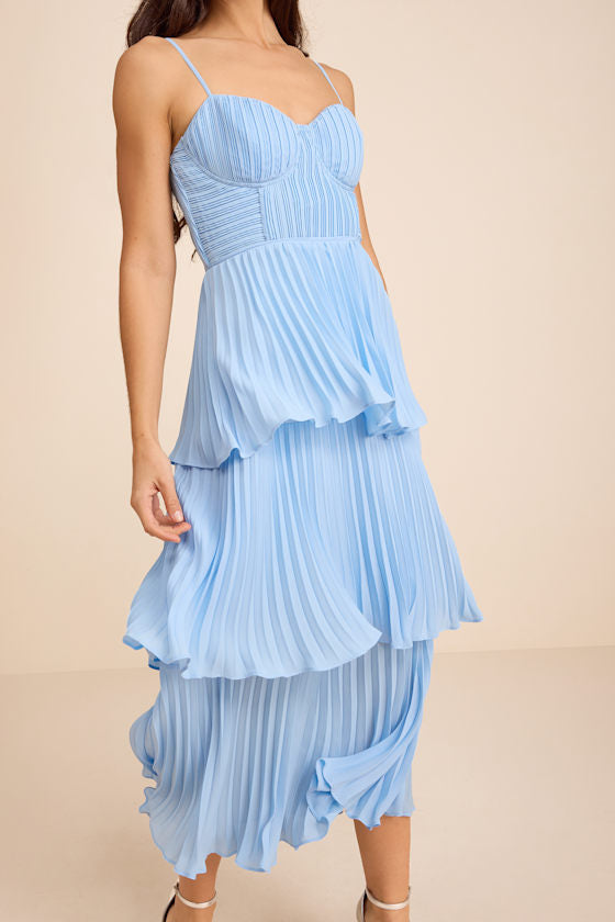 Cascading Crush Lavender Tiered Bustier Midi Dress