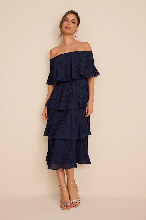 Gala Ready Yellow Off-the-Shoulder Ruffle Midi Dress