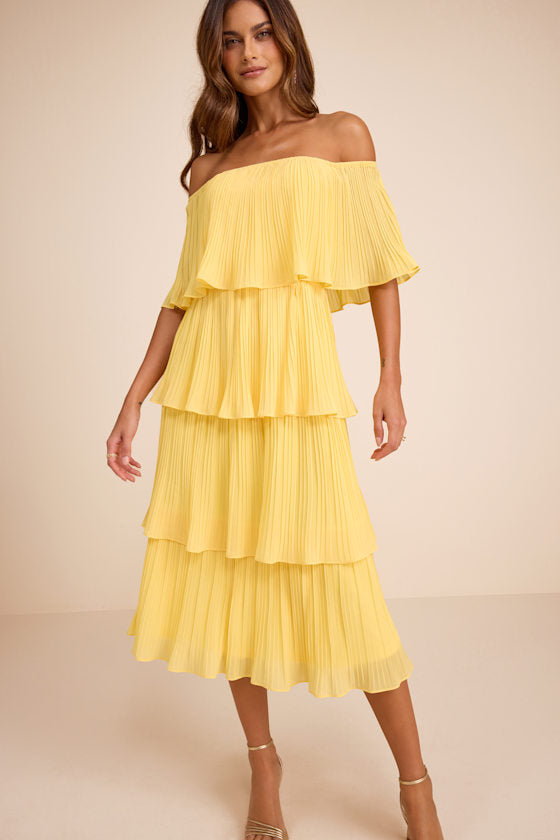 Gala Ready Navy Blue Off-the-Shoulder Ruffle Midi Dress