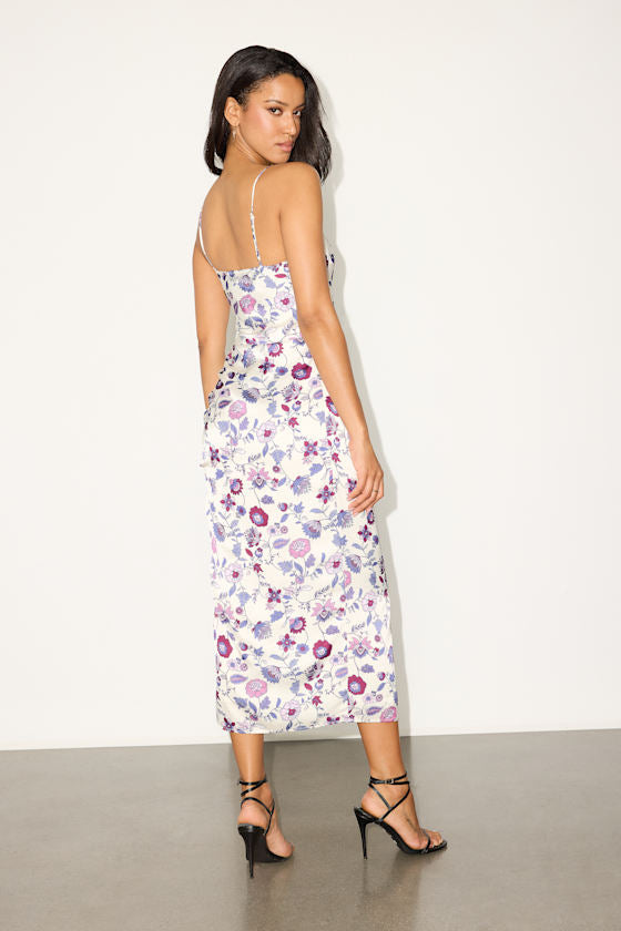 Truest Romance Pink Floral Print Sleeveless Ruched Midi Dress