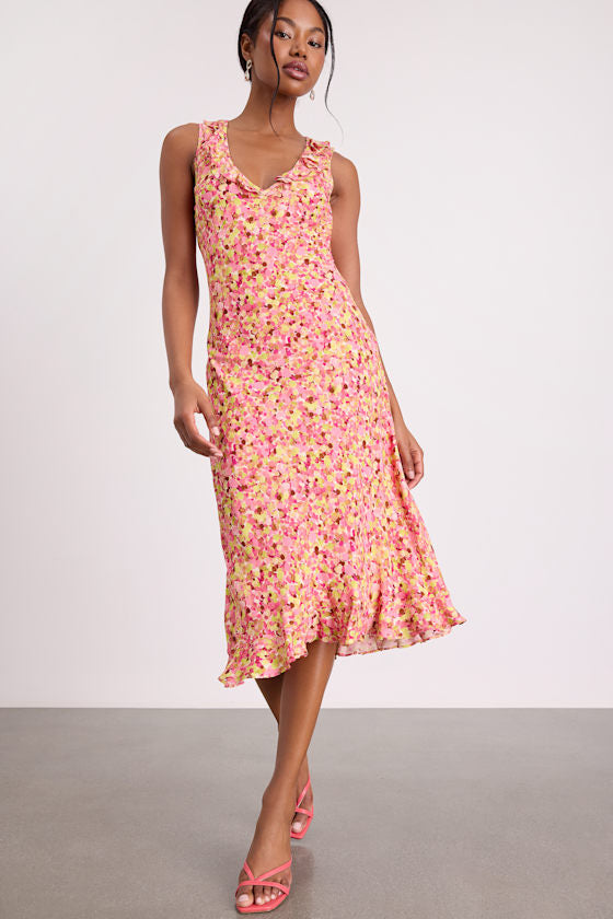 Renea White Ruffled Sleeveless Midi Dress