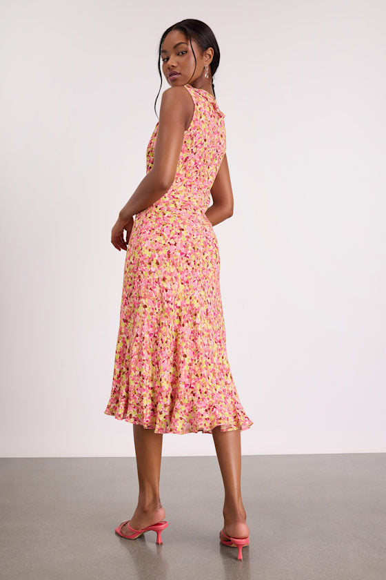 Renea White Ruffled Sleeveless Midi Dress