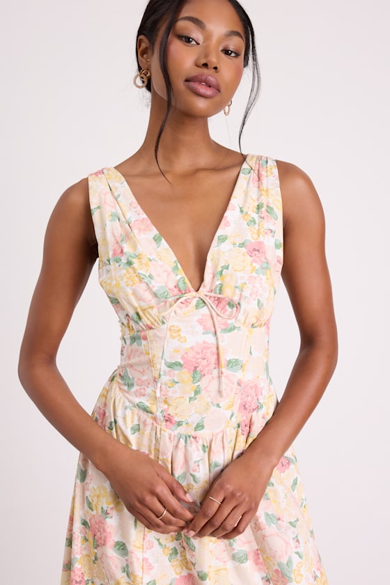 Lettie Navy Poplin Plunge Neck Midi Dress