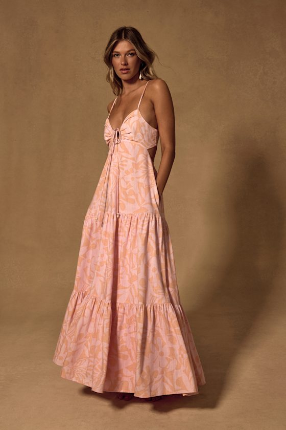 Mykonos Memories Blue and Ivory Abstract Maxi Dress With Pockets
