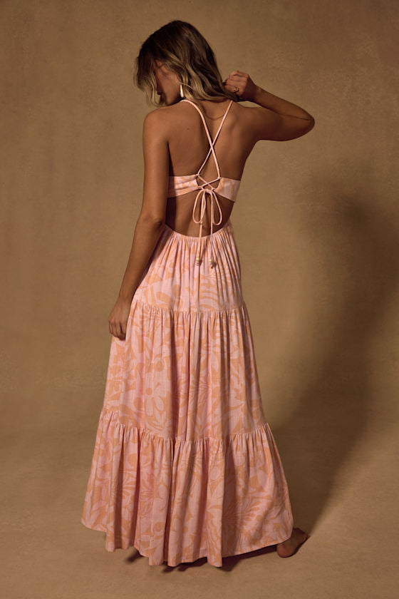 Mykonos Memories Blue and Ivory Abstract Maxi Dress With Pockets