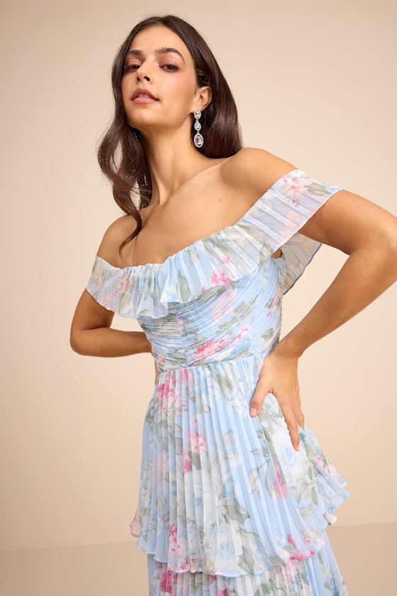 Always Remarkable Rusty Rose Pleated Off-the-Shoulder Maxi Dress
