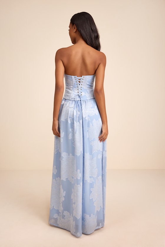 Alanis Light Pink Floral Burnout Lace-Up Maxi Dress