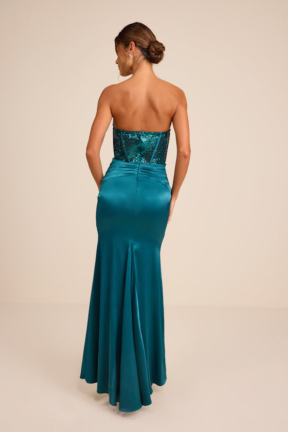 Ria Navy Blue Sequin Strapless Mermaid Maxi Dress