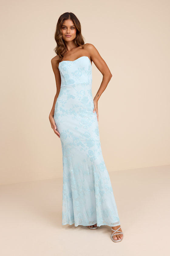 Mayley Purple Sequin Strapless Maxi Dress