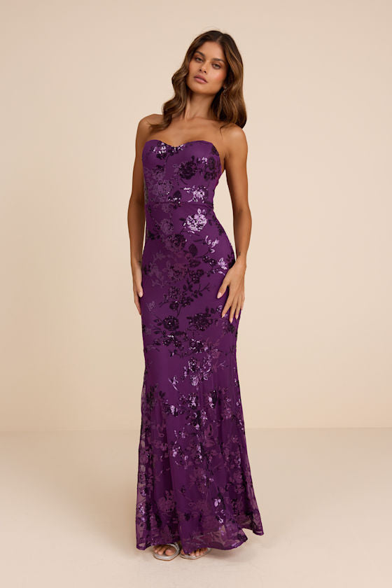 Mayley Light Blue Sequin Strapless Maxi Dress