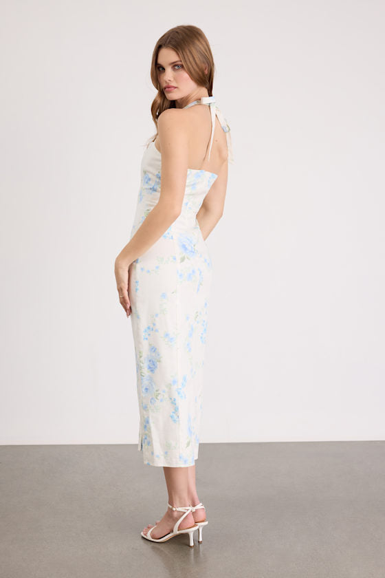 Arrosa White Floral Halter Midi Dress